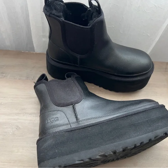 Black Ugg Platform Ankle Boots - Picture 2 of 5